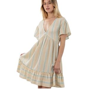 153. Women’s Natural/Lilac/Green Stripe V-Neck Babydoll Dress NWT